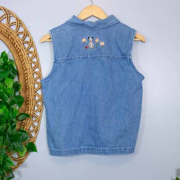 Western Denim Embroidered Vest Novelty Dog Motif Vintage Layer | True Summer - Picture 2 of 7